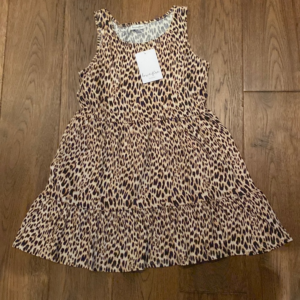 Love, fire Kids leopard tiered print dress. BNWT